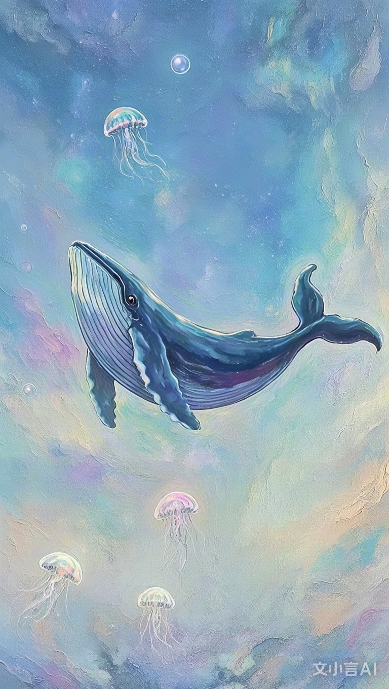 星空下的蓝色鲸鱼 蓝色鲸鱼游弋,星光熠熠,静谧而神秘