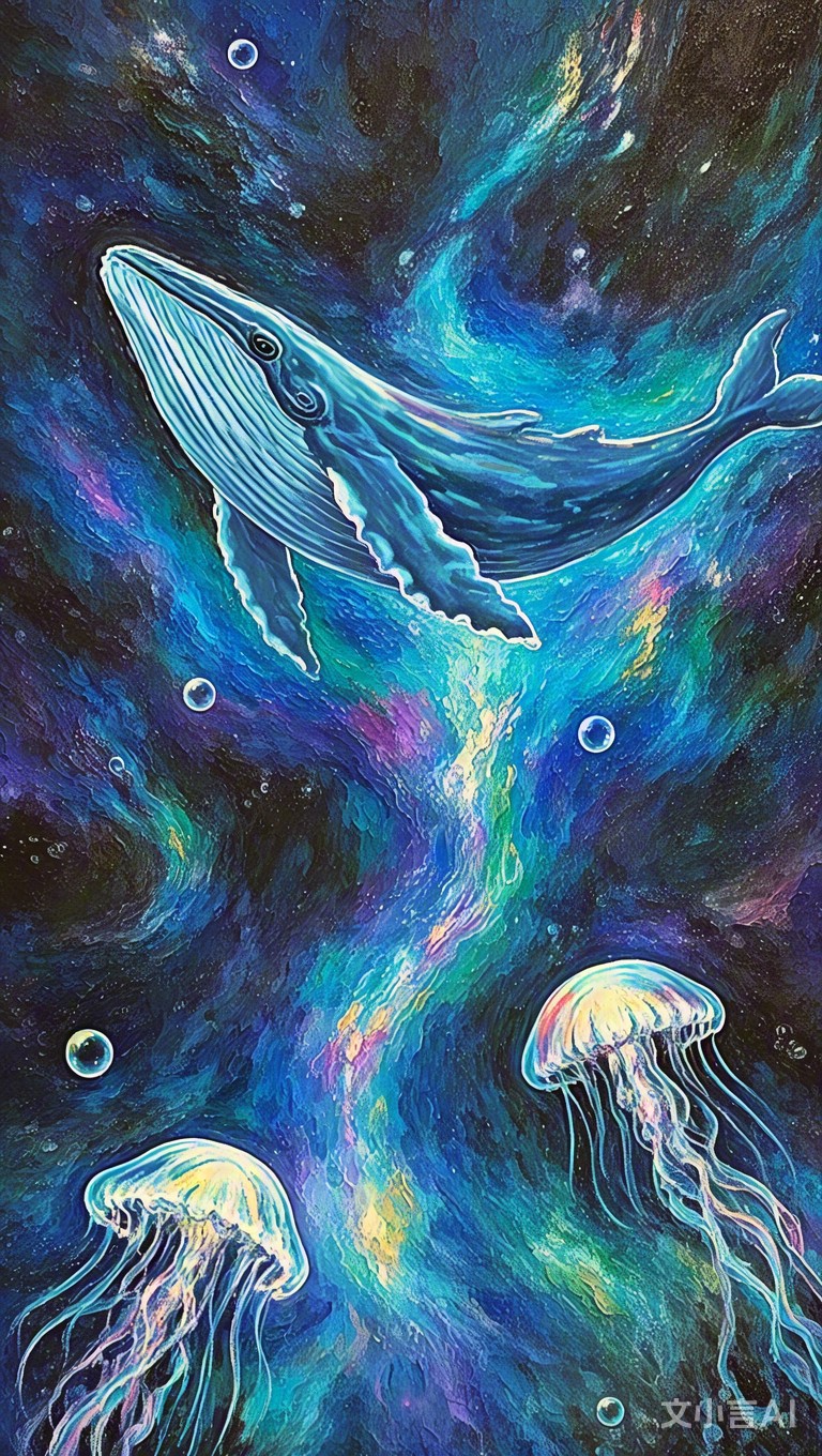 星空下的蓝色鲸鱼 蓝色鲸鱼游弋,星光熠熠,静谧而神秘